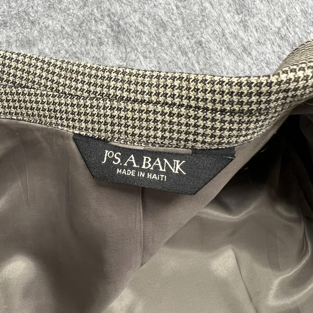 Jos‎ A Bank Blazer Mens 42S Beige Brown Houndstooth Silk Wool Sport Coat Jacket - Picture 4 of 16
